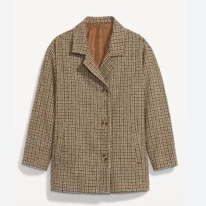 Soft-Brushed Houndstooth Plaid Button-Front Car Coat for Women